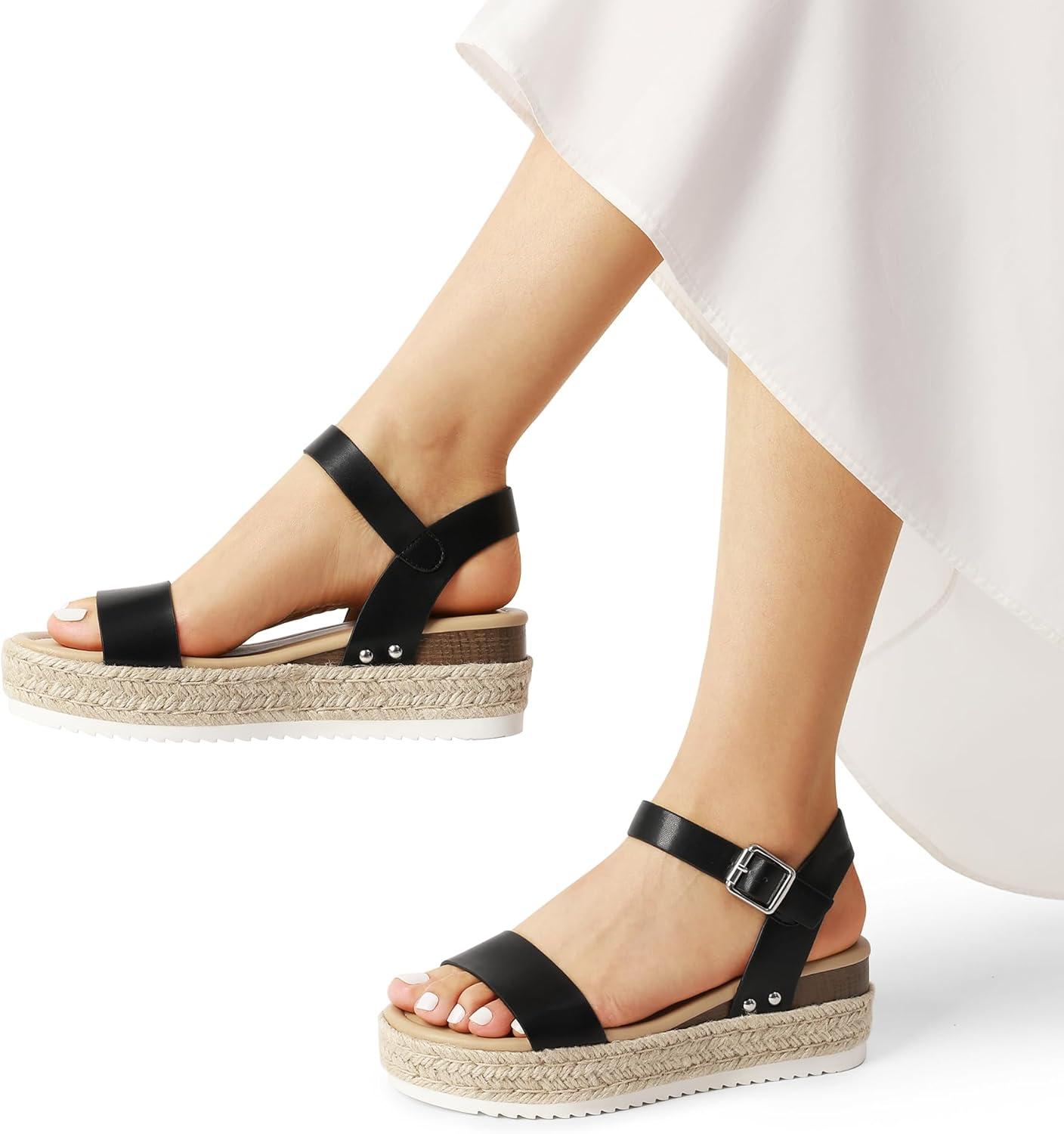 imageDREAM PAIRS Womens Platform Espadrilles Wedge Sandals Comfortable Open Toe One Band Sandals for Women Dressy Casual SummerBlack