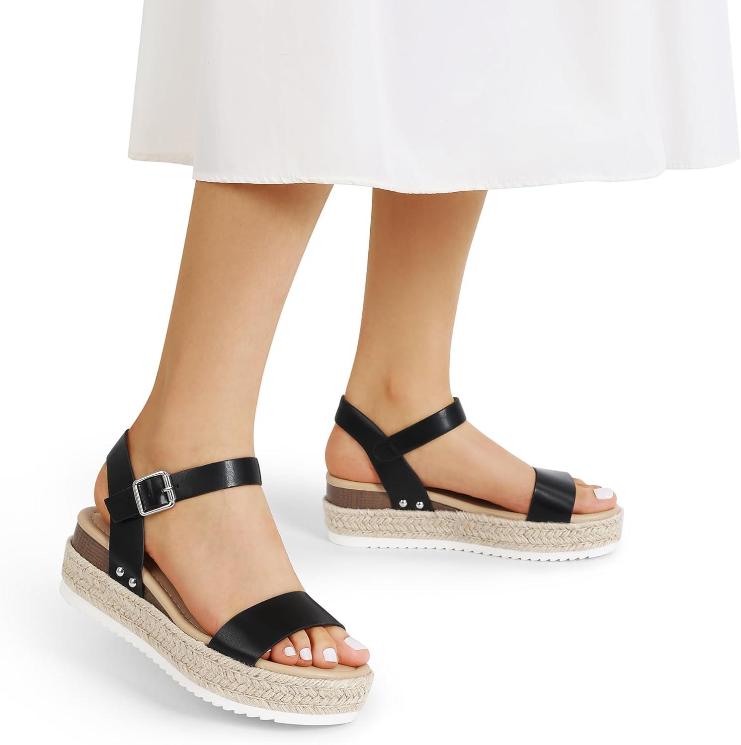 imageDREAM PAIRS Womens Platform Espadrilles Wedge Sandals Comfortable Open Toe One Band Sandals for Women Dressy Casual SummerBlack