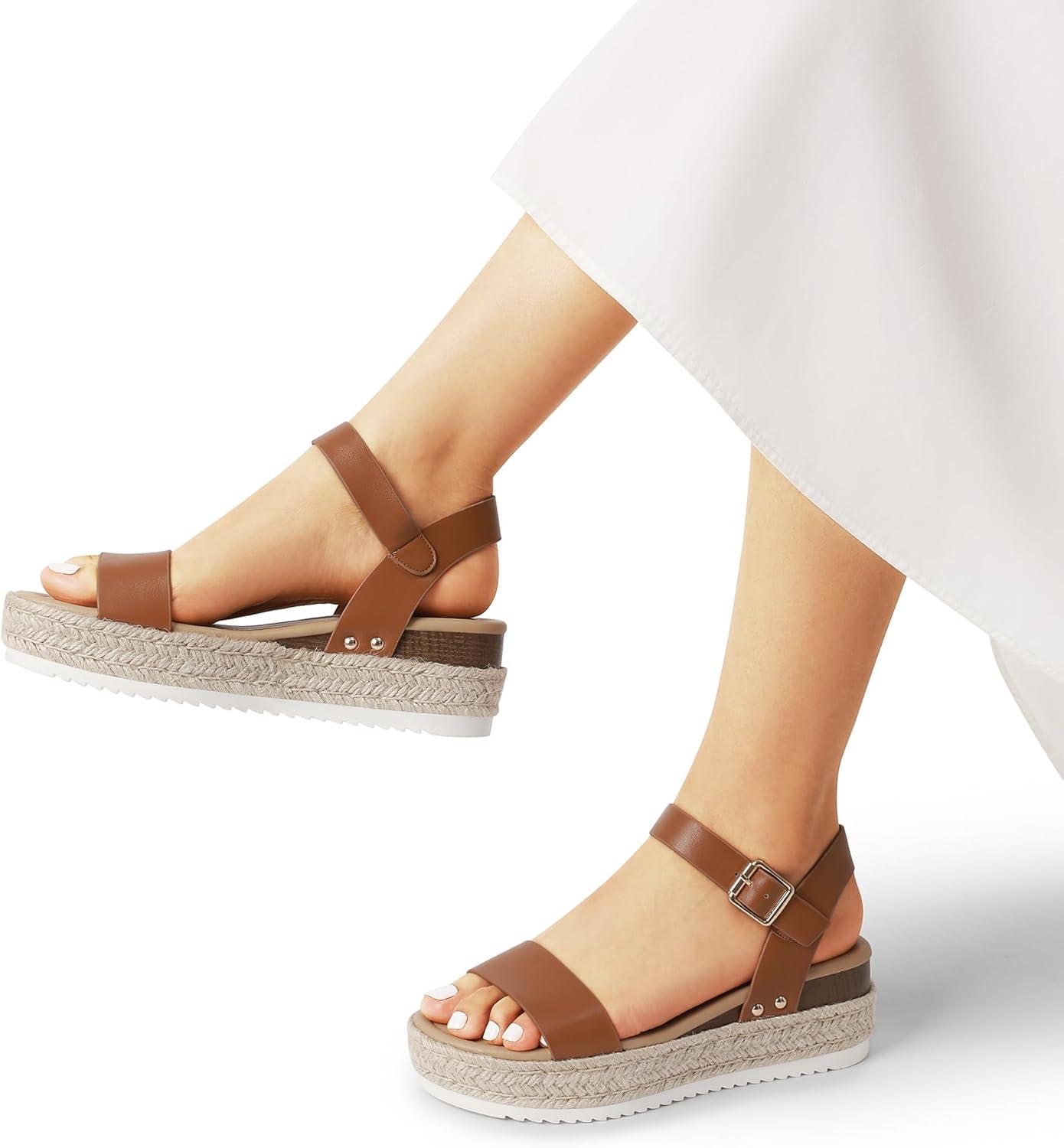 imageDREAM PAIRS Womens Platform Espadrilles Wedge Sandals Comfortable Open Toe One Band Sandals for Women Dressy Casual SummerBrown