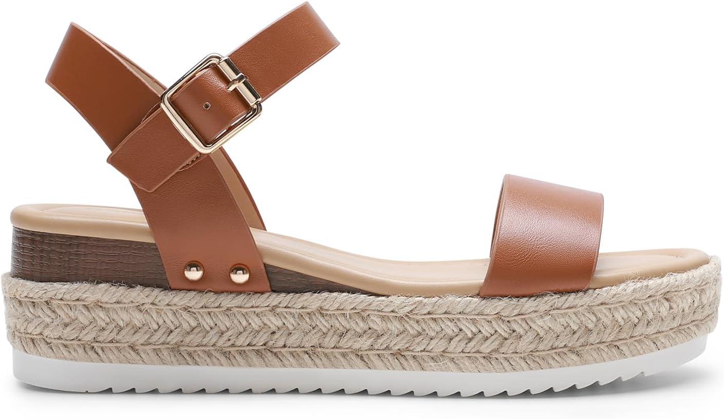 imageDREAM PAIRS Womens Platform Espadrilles Wedge Sandals Comfortable Open Toe One Band Sandals for Women Dressy Casual SummerBrown