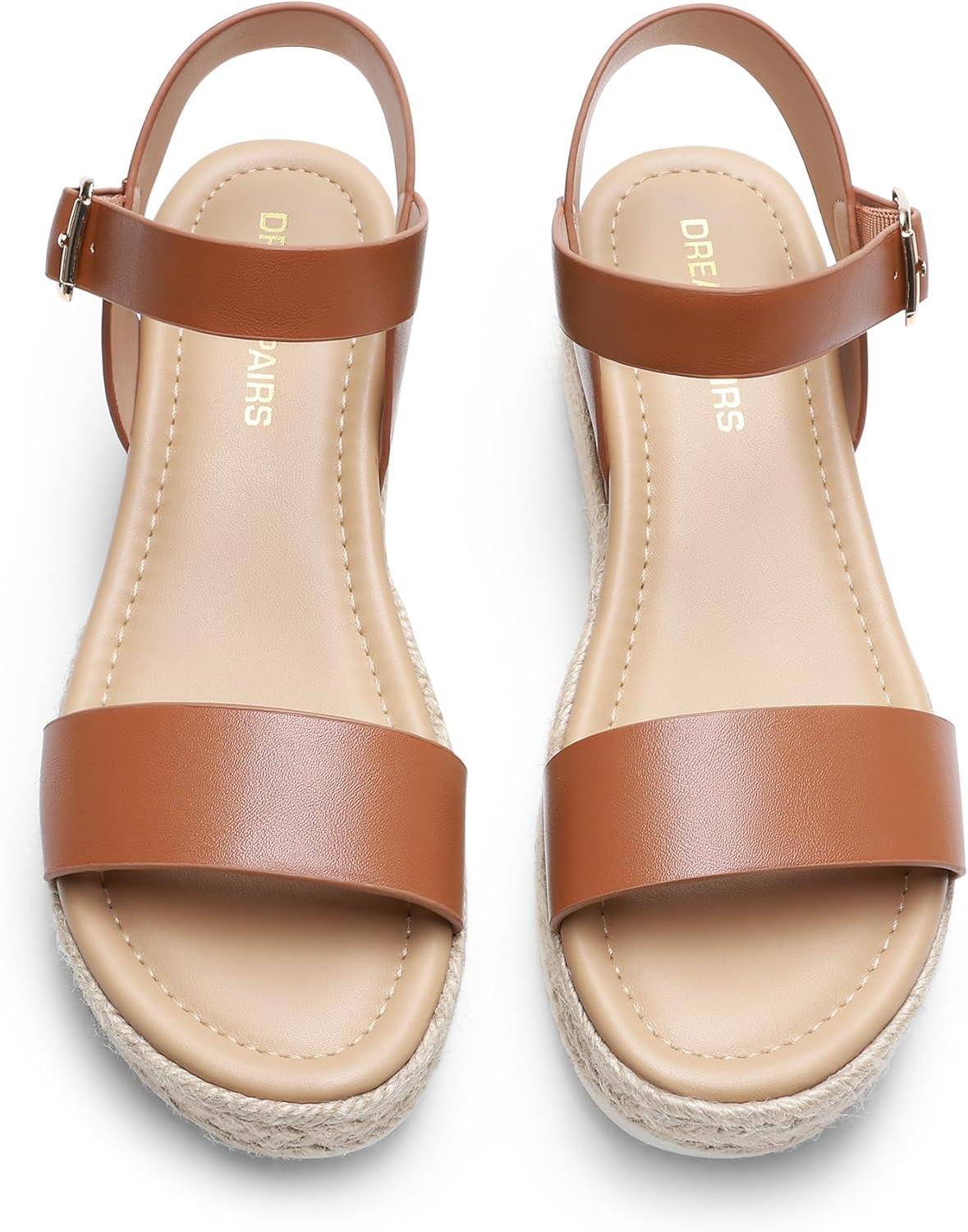imageDREAM PAIRS Womens Platform Espadrilles Wedge Sandals Comfortable Open Toe One Band Sandals for Women Dressy Casual SummerBrown