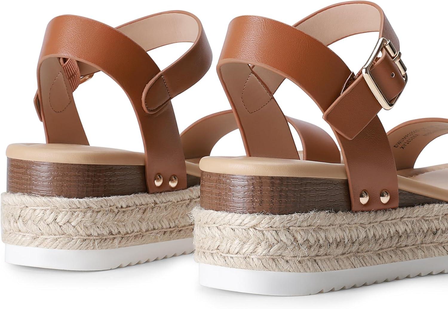 imageDREAM PAIRS Womens Platform Espadrilles Wedge Sandals Comfortable Open Toe One Band Sandals for Women Dressy Casual SummerBrown