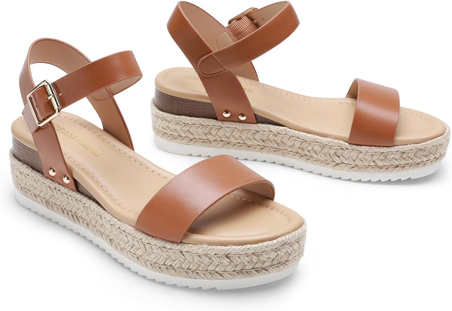 imageDREAM PAIRS Womens Platform Espadrilles Wedge Sandals Comfortable Open Toe One Band Sandals for Women Dressy Casual SummerBrown