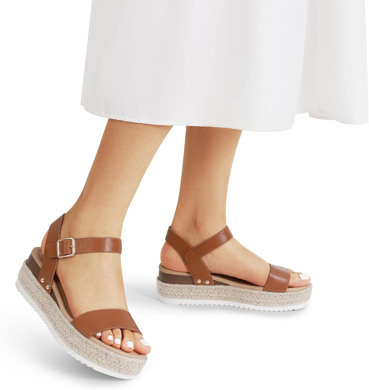 imageDREAM PAIRS Womens Platform Espadrilles Wedge Sandals Comfortable Open Toe One Band Sandals for Women Dressy Casual SummerBrown