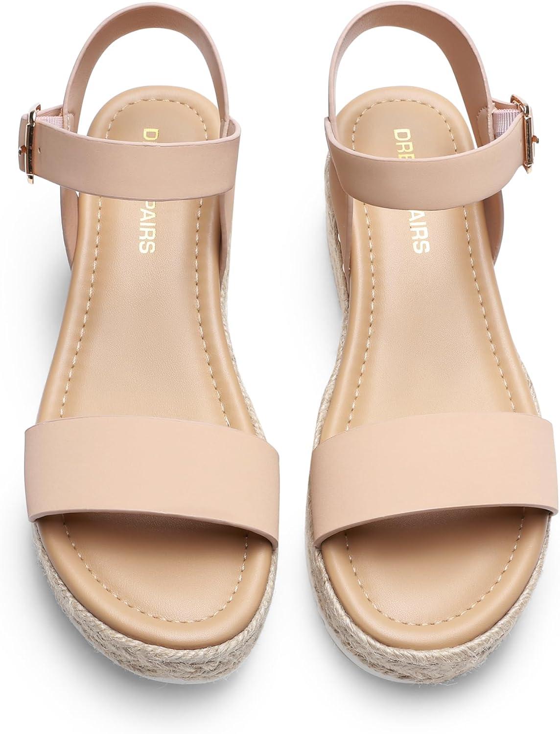 imageDREAM PAIRS Womens Platform Espadrilles Wedge Sandals Comfortable Open Toe One Band Sandals for Women Dressy Casual SummerNude