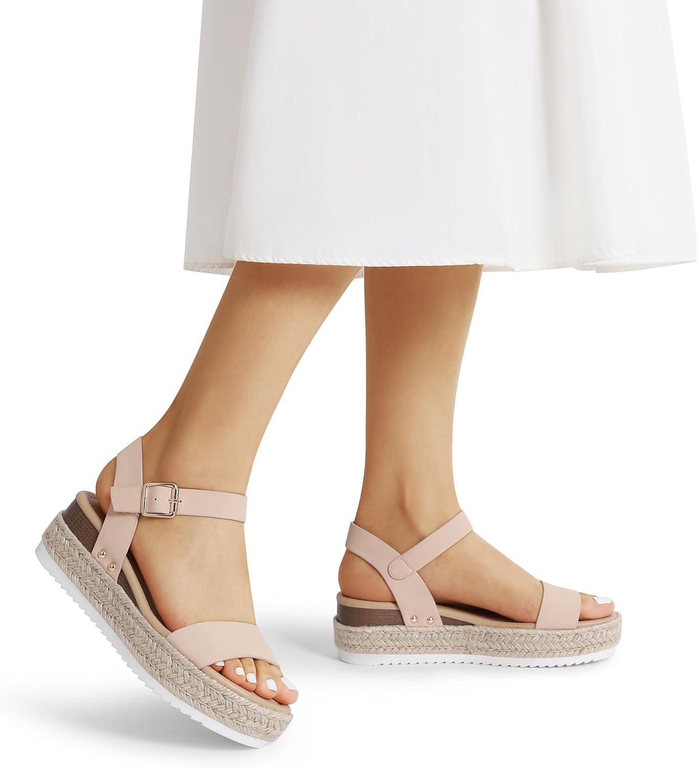 imageDREAM PAIRS Womens Platform Espadrilles Wedge Sandals Comfortable Open Toe One Band Sandals for Women Dressy Casual SummerNude