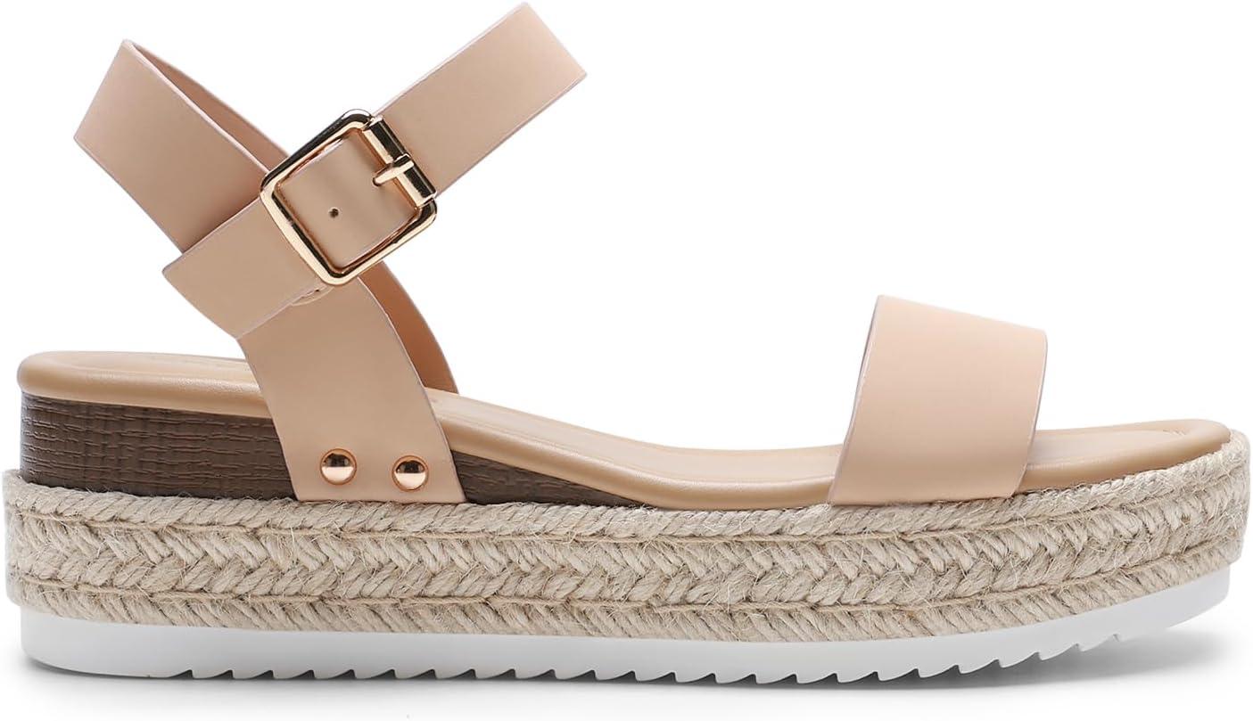 imageDREAM PAIRS Womens Platform Espadrilles Wedge Sandals Comfortable Open Toe One Band Sandals for Women Dressy Casual SummerNude