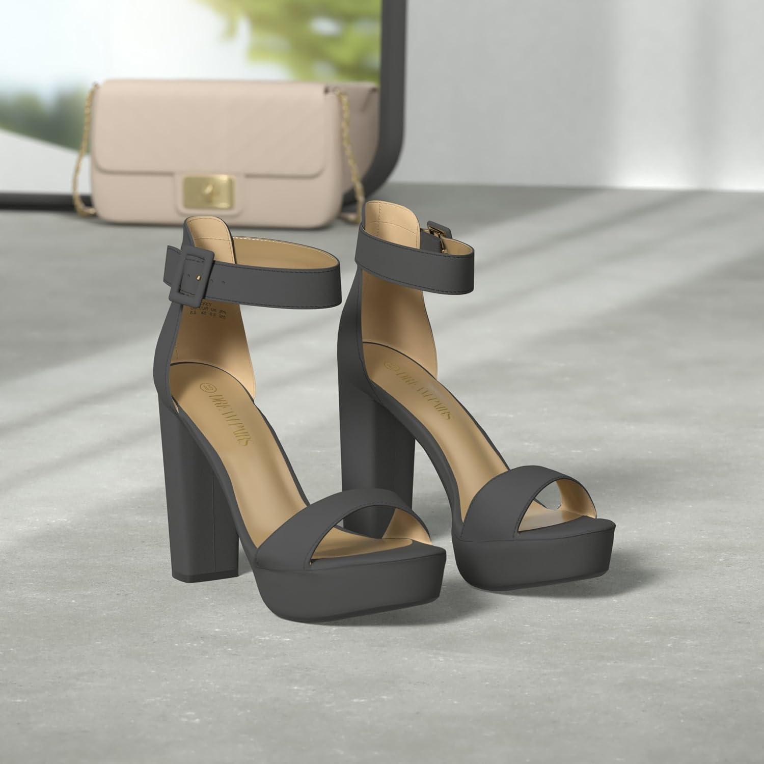 imageDREAM PAIRS Womens Platform Heel Sandals Open Toe Ankle Strap Heel Fashion Wedding Party Dress Sandals ShoesBlackSuede