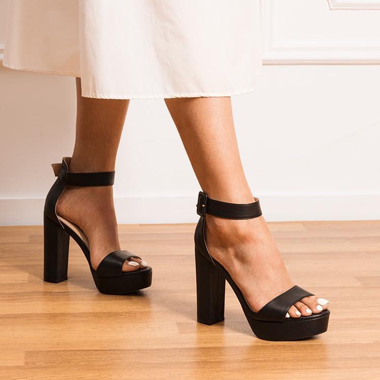imageDREAM PAIRS Womens Platform Heel Sandals Open Toe Ankle Strap Heel Fashion Wedding Party Dress Sandals ShoesBlackpu