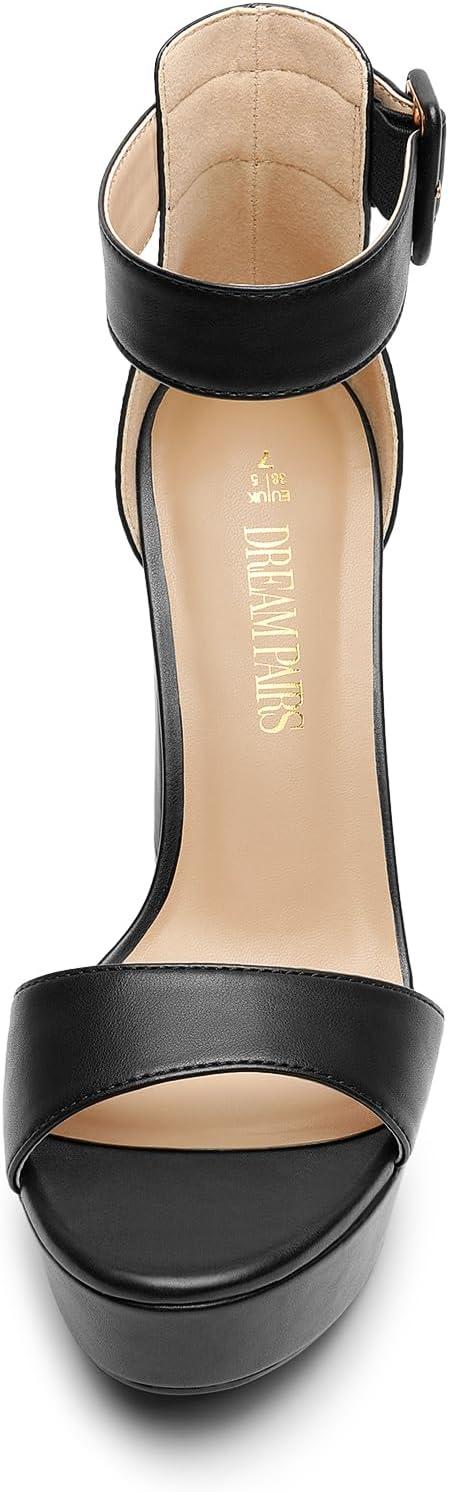 imageDREAM PAIRS Womens Platform Heel Sandals Open Toe Ankle Strap Heel Fashion Wedding Party Dress Sandals ShoesBlackpu