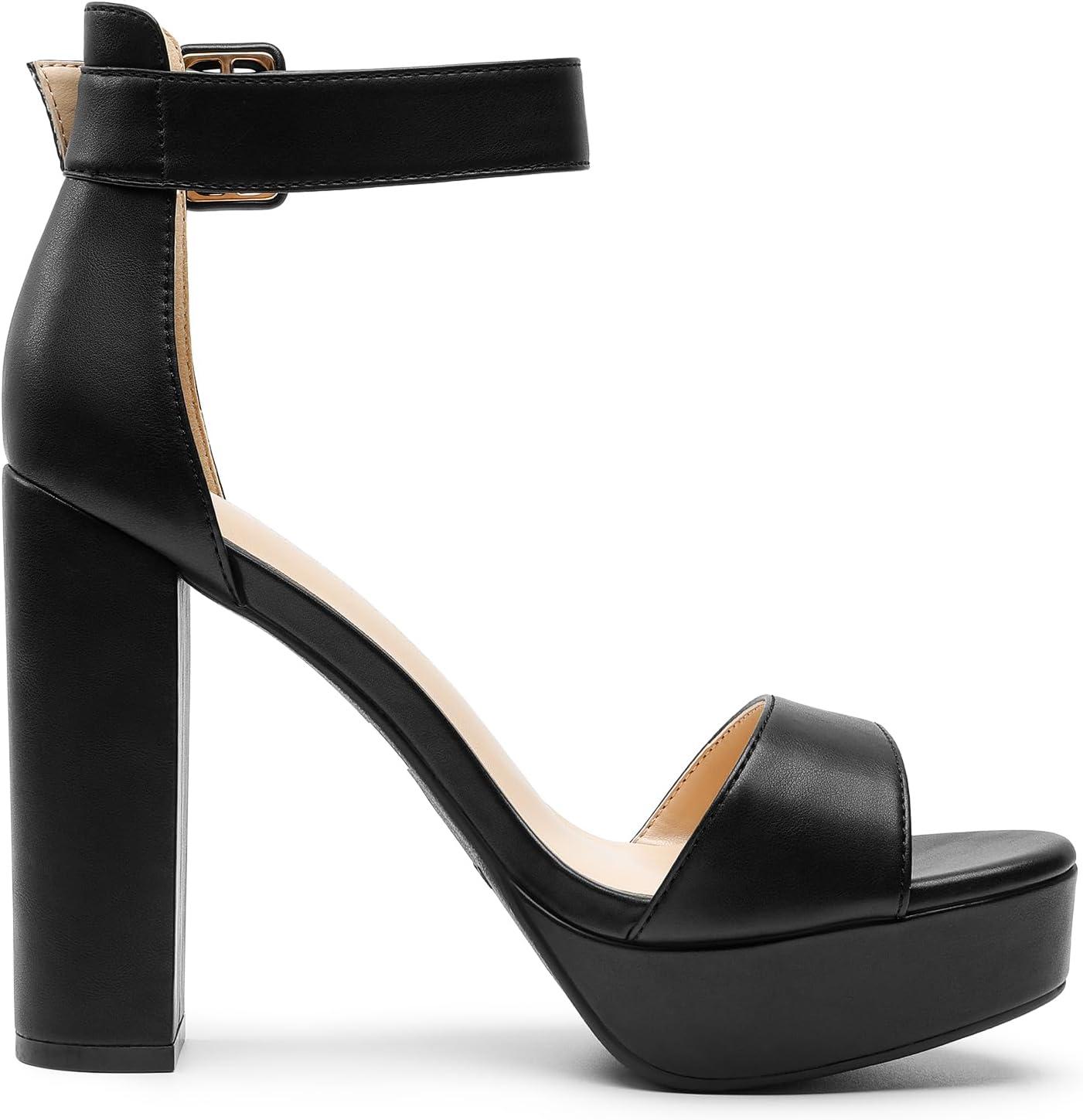 imageDREAM PAIRS Womens Platform Heel Sandals Open Toe Ankle Strap Heel Fashion Wedding Party Dress Sandals ShoesBlackpu