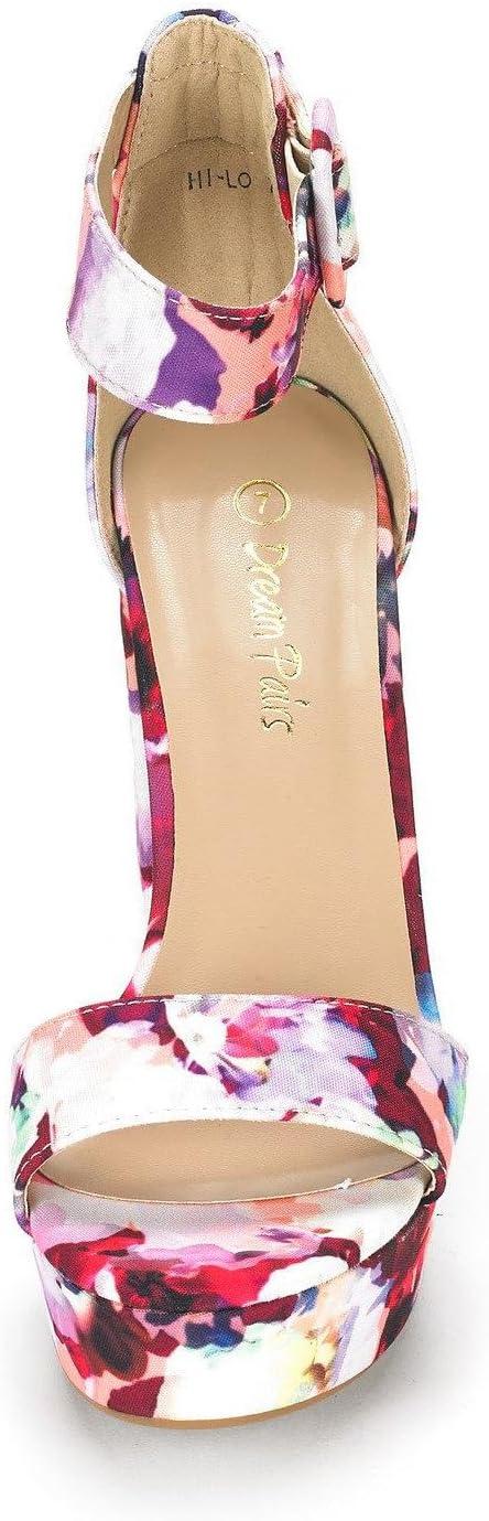 imageDREAM PAIRS Womens Platform Heel Sandals Open Toe Ankle Strap Heel Fashion Wedding Party Dress Sandals ShoesFloral