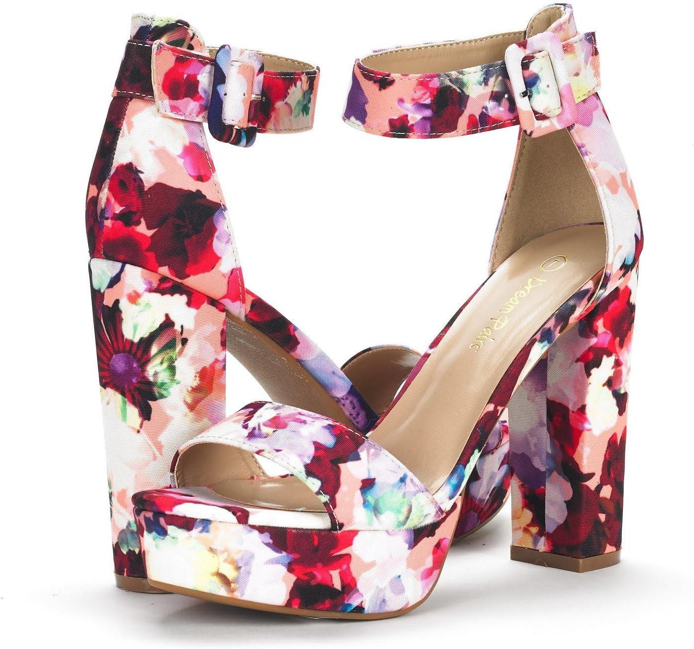 imageDREAM PAIRS Womens Platform Heel Sandals Open Toe Ankle Strap Heel Fashion Wedding Party Dress Sandals ShoesFloral
