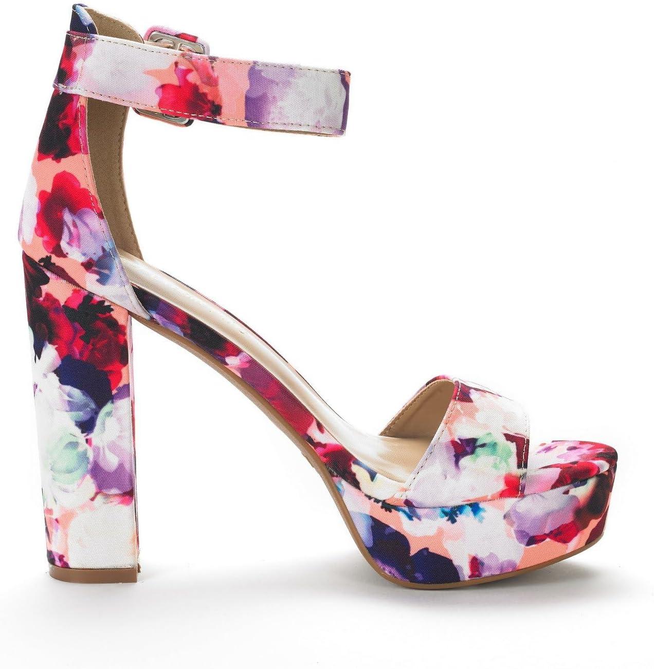 imageDREAM PAIRS Womens Platform Heel Sandals Open Toe Ankle Strap Heel Fashion Wedding Party Dress Sandals ShoesFloral