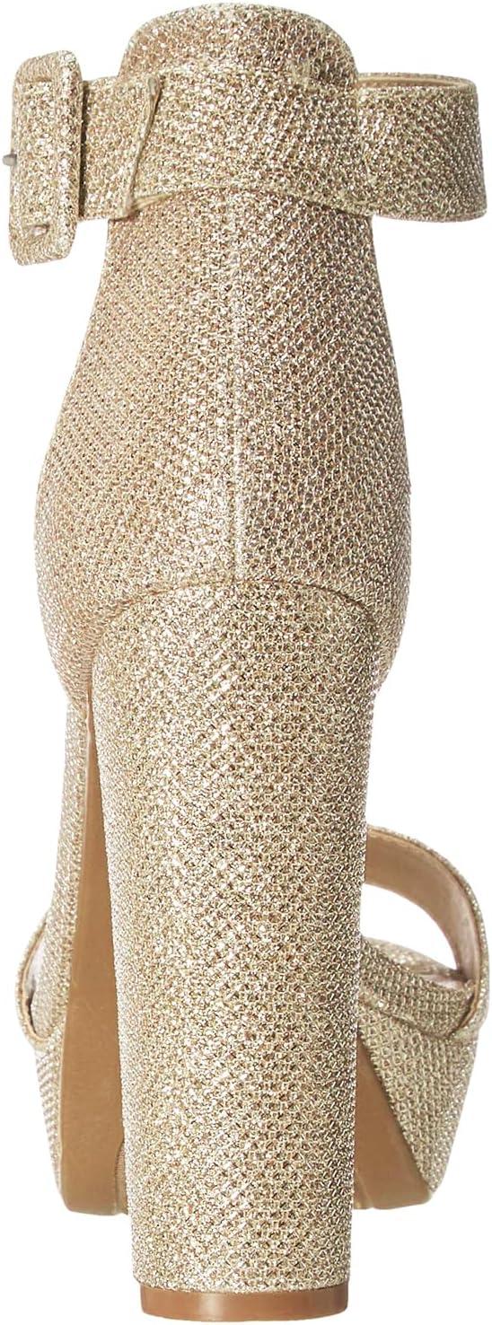 imageDREAM PAIRS Womens Platform Heel Sandals Open Toe Ankle Strap Heel Fashion Wedding Party Dress Sandals ShoesGoldGlitter