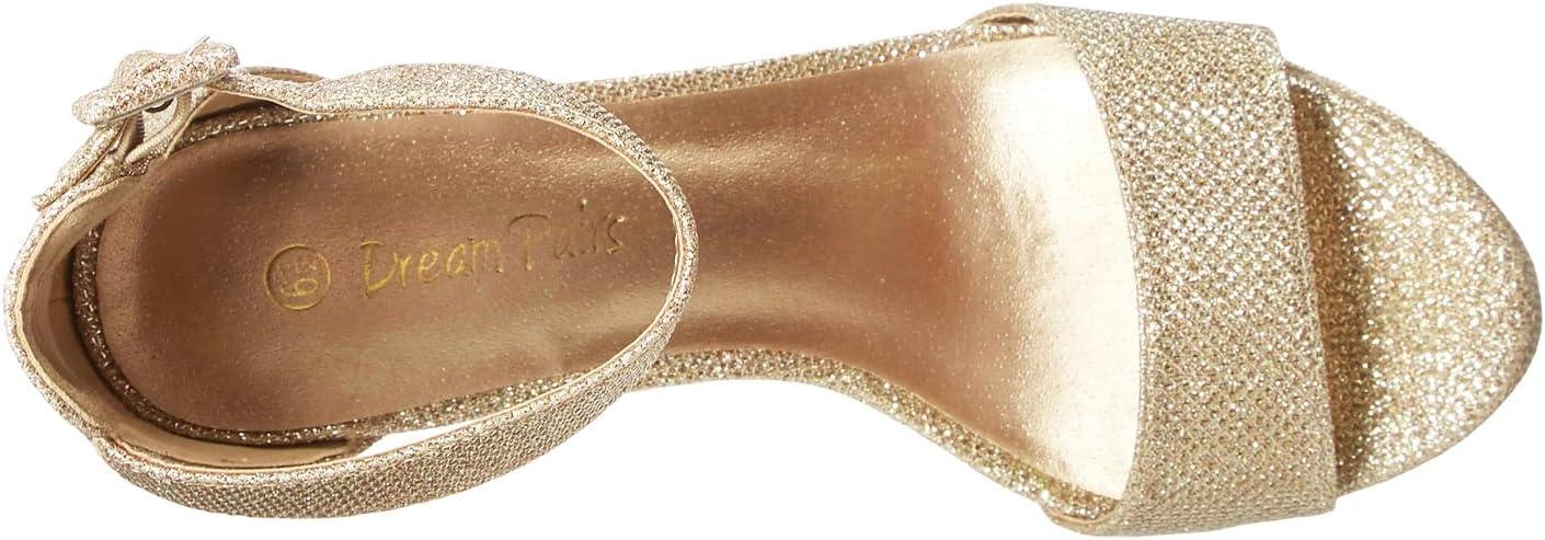 imageDREAM PAIRS Womens Platform Heel Sandals Open Toe Ankle Strap Heel Fashion Wedding Party Dress Sandals ShoesGoldGlitter