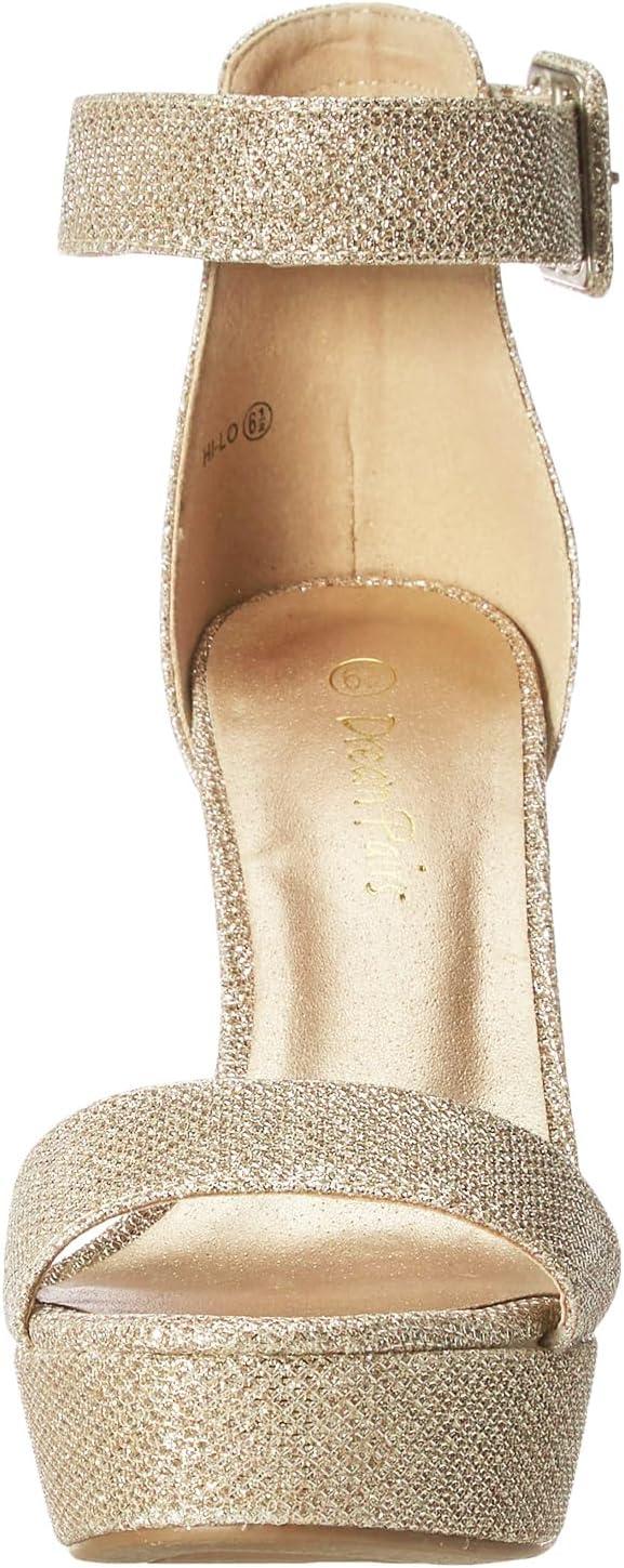 imageDREAM PAIRS Womens Platform Heel Sandals Open Toe Ankle Strap Heel Fashion Wedding Party Dress Sandals ShoesGoldGlitter