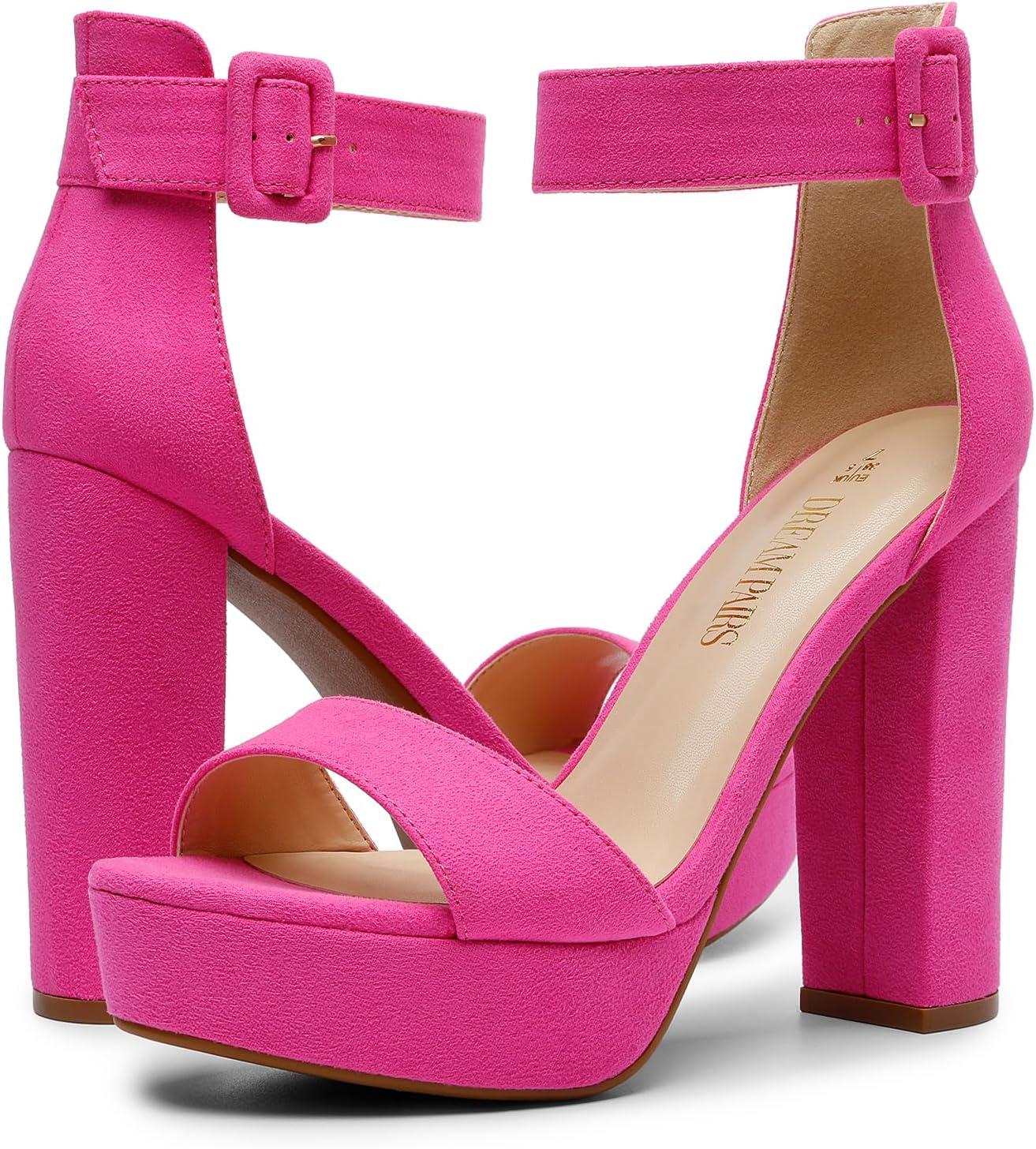 imageDREAM PAIRS Womens Platform Heel Sandals Open Toe Ankle Strap Heel Fashion Wedding Party Dress Sandals ShoesHot Pinksuede