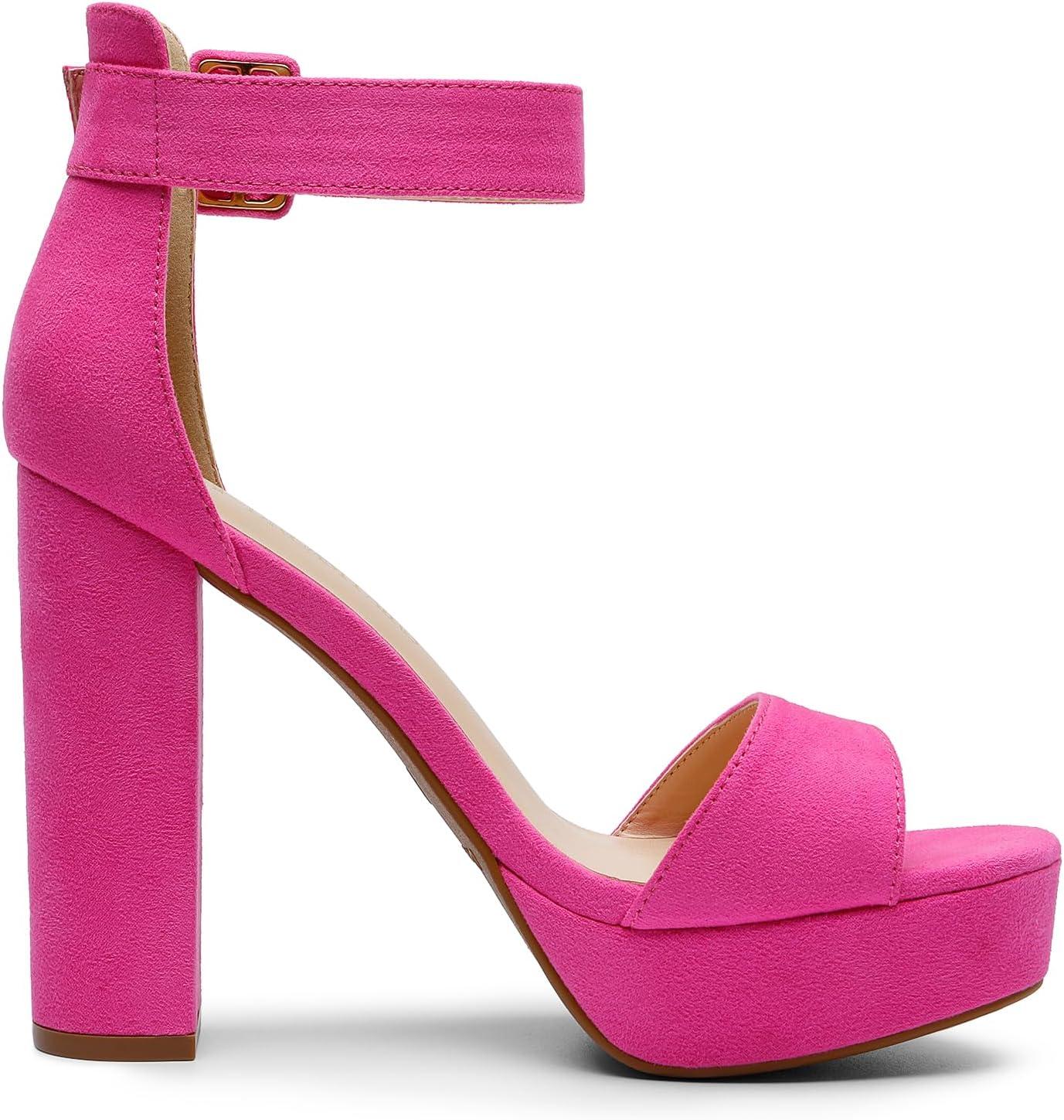 imageDREAM PAIRS Womens Platform Heel Sandals Open Toe Ankle Strap Heel Fashion Wedding Party Dress Sandals ShoesHot Pinksuede