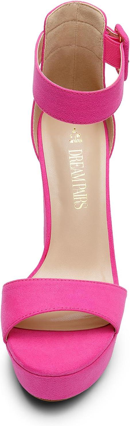 imageDREAM PAIRS Womens Platform Heel Sandals Open Toe Ankle Strap Heel Fashion Wedding Party Dress Sandals ShoesHot Pinksuede