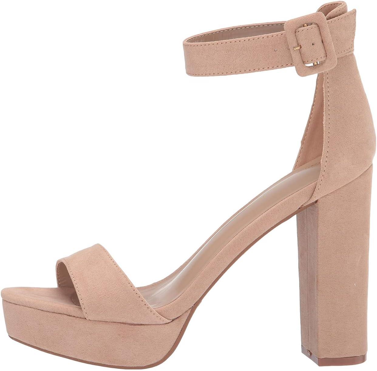imageDREAM PAIRS Womens Platform Heel Sandals Open Toe Ankle Strap Heel Fashion Wedding Party Dress Sandals ShoesNude Suede