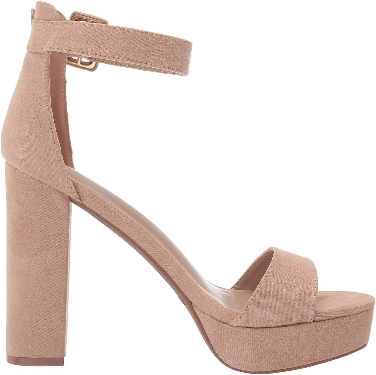 imageDREAM PAIRS Womens Platform Heel Sandals Open Toe Ankle Strap Heel Fashion Wedding Party Dress Sandals ShoesNude Suede