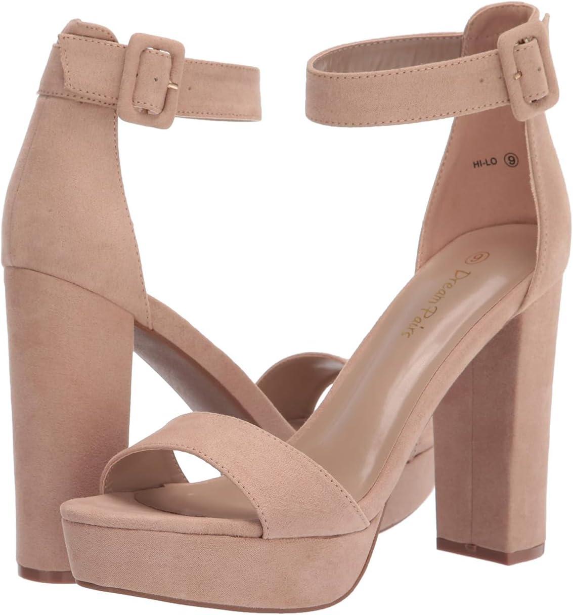 imageDREAM PAIRS Womens Platform Heel Sandals Open Toe Ankle Strap Heel Fashion Wedding Party Dress Sandals ShoesNude Suede