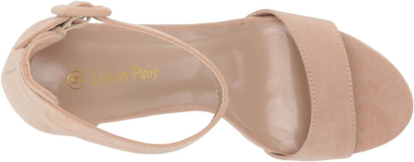 imageDREAM PAIRS Womens Platform Heel Sandals Open Toe Ankle Strap Heel Fashion Wedding Party Dress Sandals ShoesNude Suede