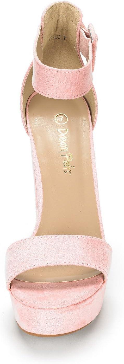 imageDREAM PAIRS Womens Platform Heel Sandals Open Toe Ankle Strap Heel Fashion Wedding Party Dress Sandals ShoesPinkSuede