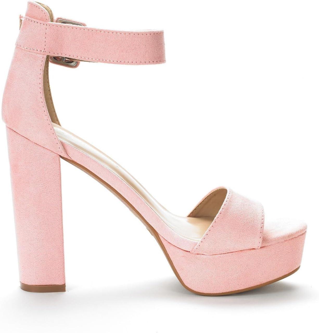 imageDREAM PAIRS Womens Platform Heel Sandals Open Toe Ankle Strap Heel Fashion Wedding Party Dress Sandals ShoesPinkSuede