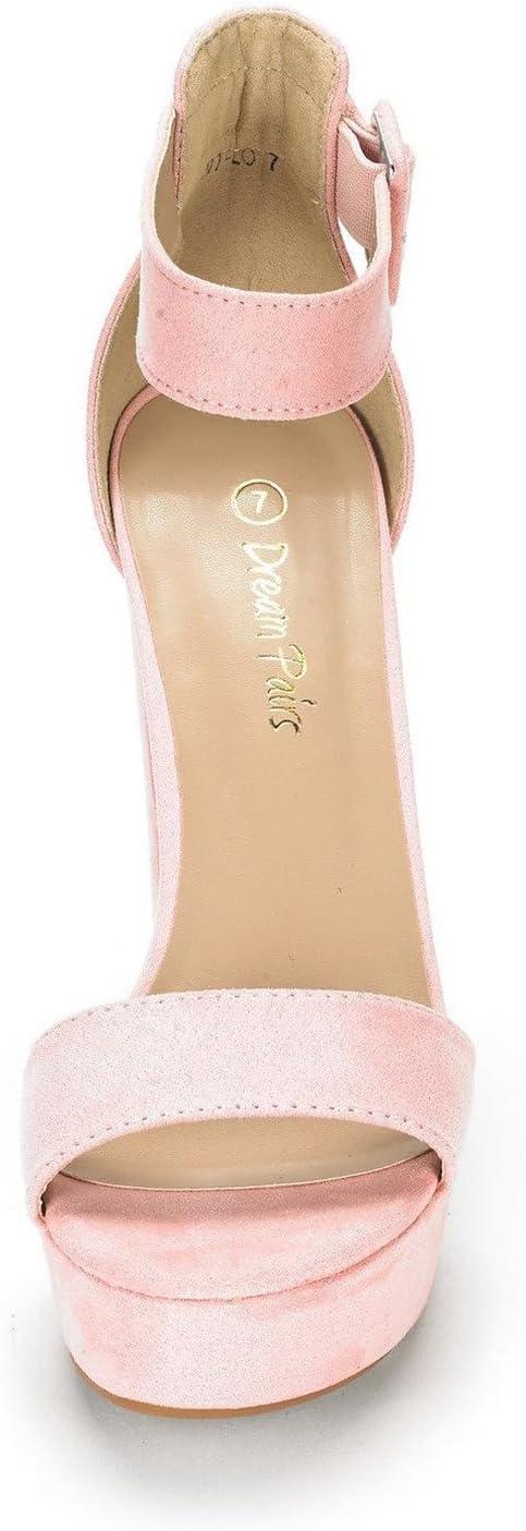 imageDREAM PAIRS Womens Platform Heel Sandals Open Toe Ankle Strap Heel Fashion Wedding Party Dress Sandals ShoesPinkSuede