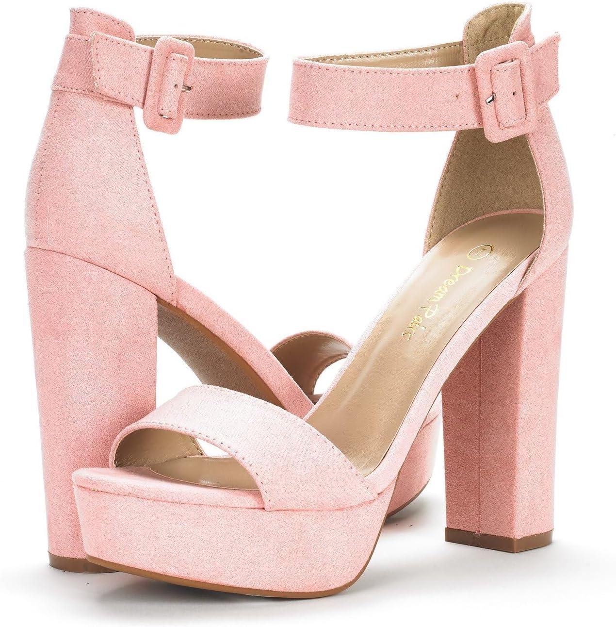 imageDREAM PAIRS Womens Platform Heel Sandals Open Toe Ankle Strap Heel Fashion Wedding Party Dress Sandals ShoesPinkSuede