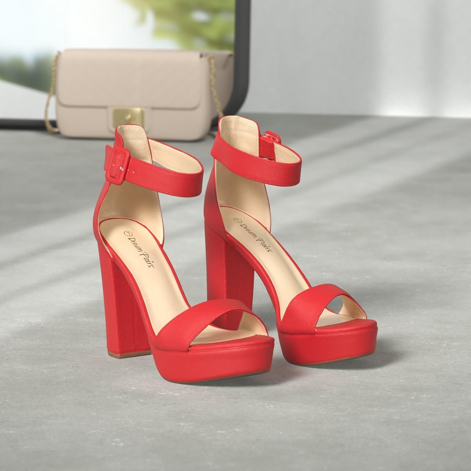 imageDREAM PAIRS Womens Platform Heel Sandals Open Toe Ankle Strap Heel Fashion Wedding Party Dress Sandals ShoesRedSuede