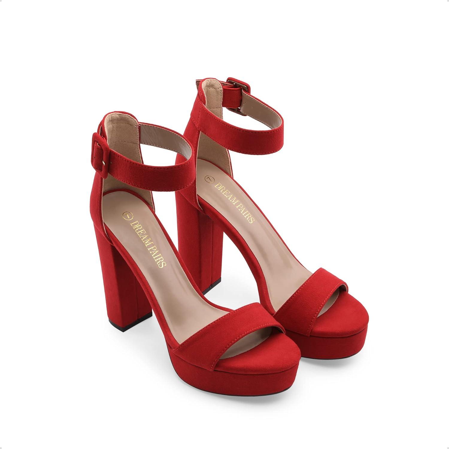imageDREAM PAIRS Womens Platform Heel Sandals Open Toe Ankle Strap Heel Fashion Wedding Party Dress Sandals ShoesRedSuede