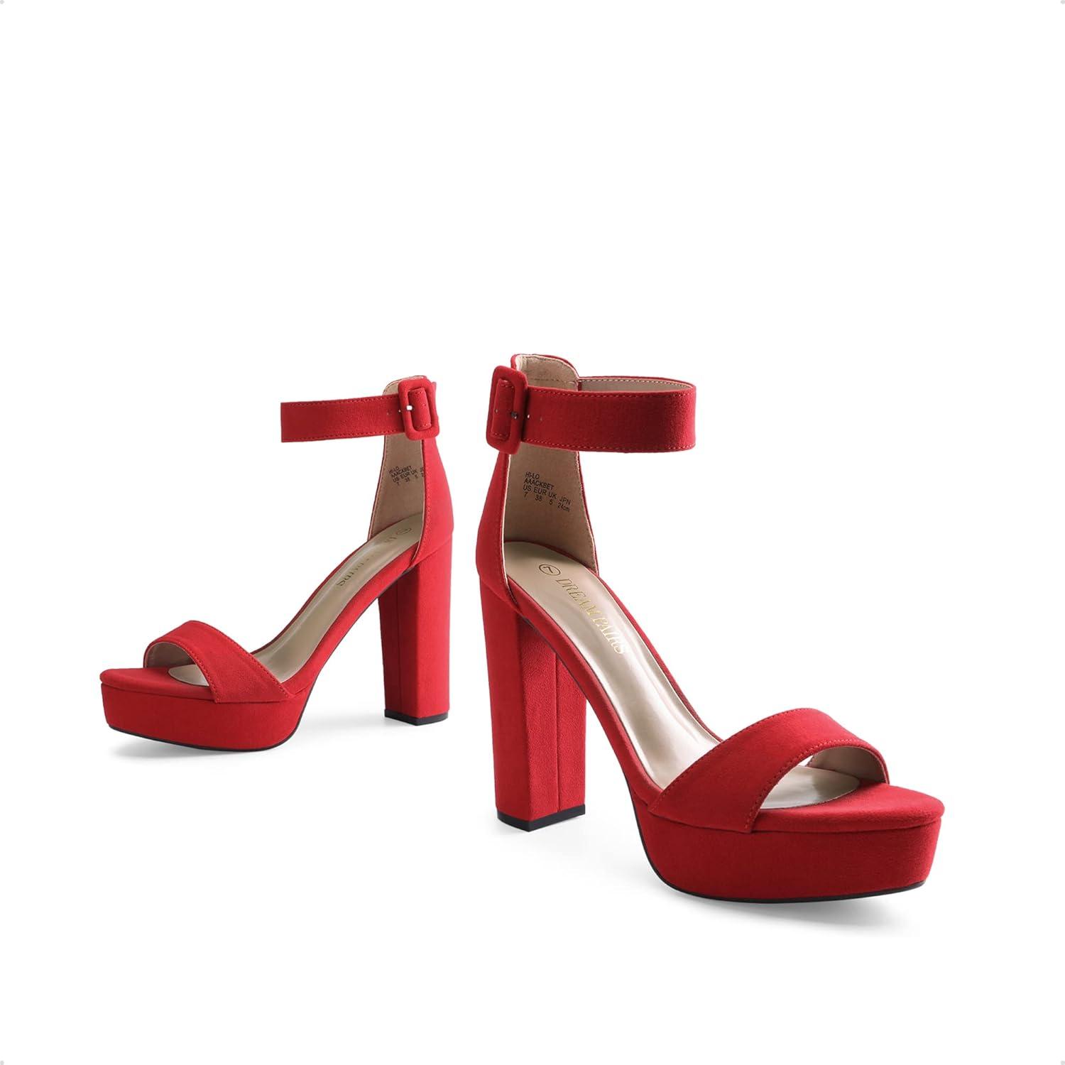 imageDREAM PAIRS Womens Platform Heel Sandals Open Toe Ankle Strap Heel Fashion Wedding Party Dress Sandals ShoesRedSuede