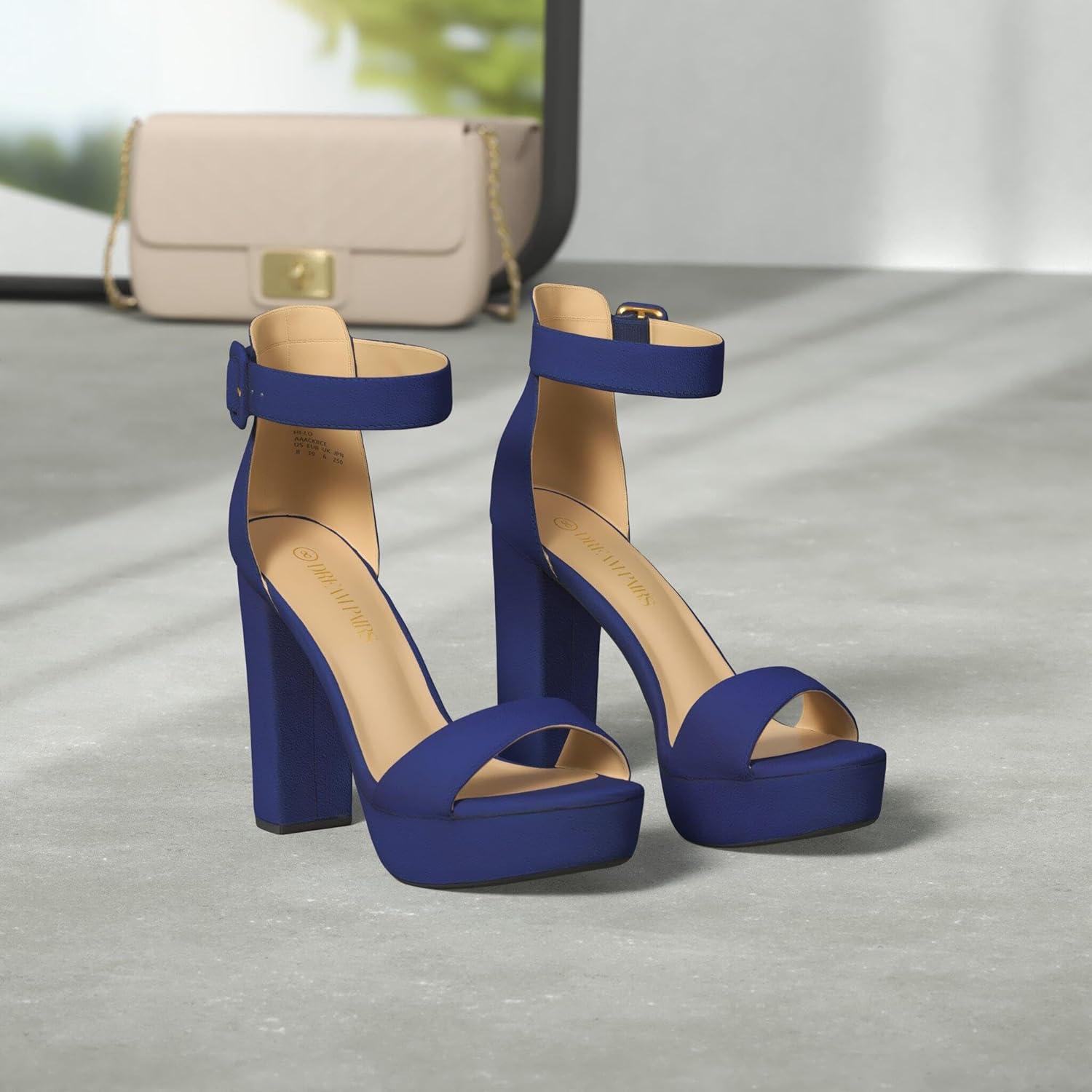 imageDREAM PAIRS Womens Platform Heel Sandals Open Toe Ankle Strap Heel Fashion Wedding Party Dress Sandals ShoesRoyalBlue