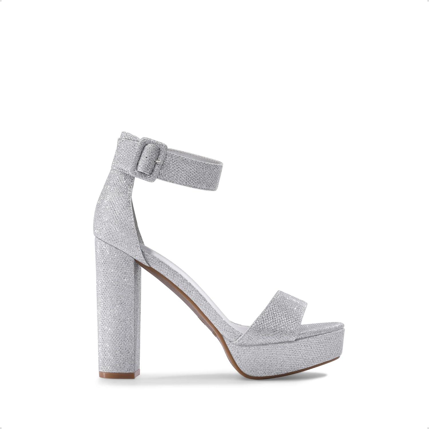 imageDREAM PAIRS Womens Platform Heel Sandals Open Toe Ankle Strap Heel Fashion Wedding Party Dress Sandals ShoesSilverGlitter