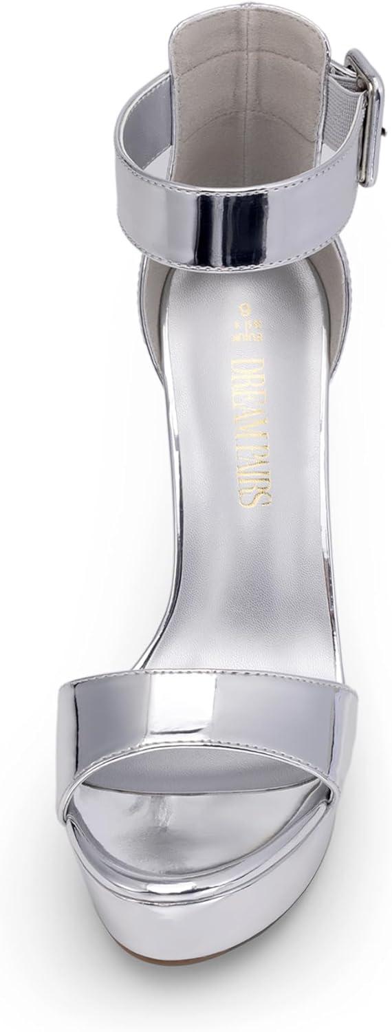imageDREAM PAIRS Womens Platform Heel Sandals Open Toe Ankle Strap Heel Fashion Wedding Party Dress Sandals ShoesSilverpat