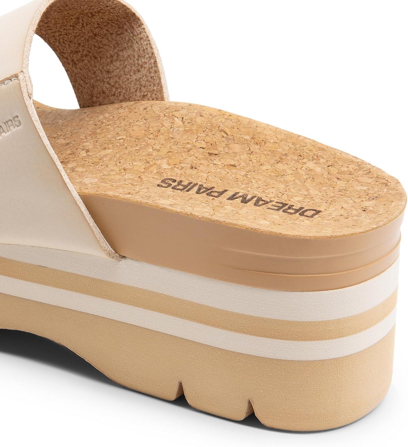 imageDREAM PAIRS Womens Platform Slides Sandals Comfortable Arch Support Footbed Two Strap Slipon Fashion Beach Wedge SandalsBeige