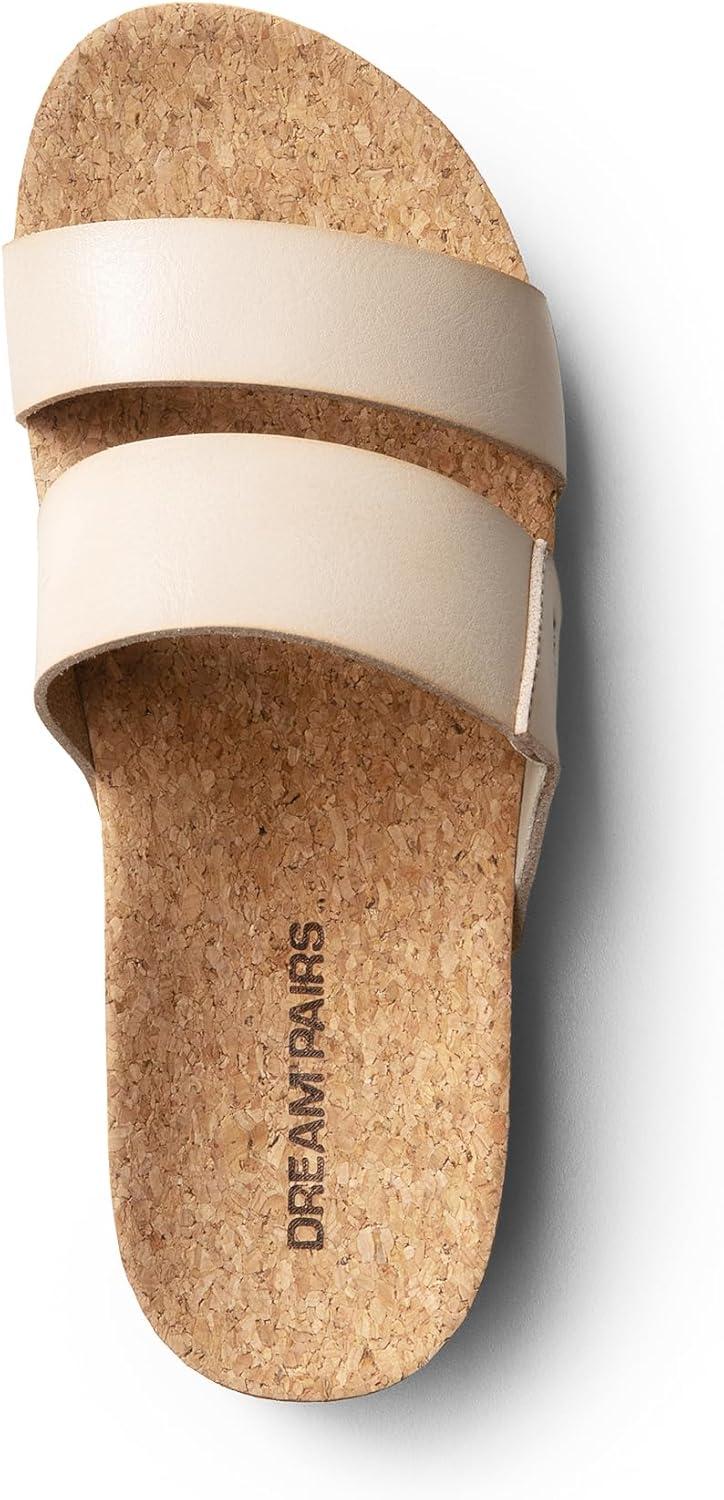 imageDREAM PAIRS Womens Platform Slides Sandals Comfortable Arch Support Footbed Two Strap Slipon Fashion Beach Wedge SandalsBeige