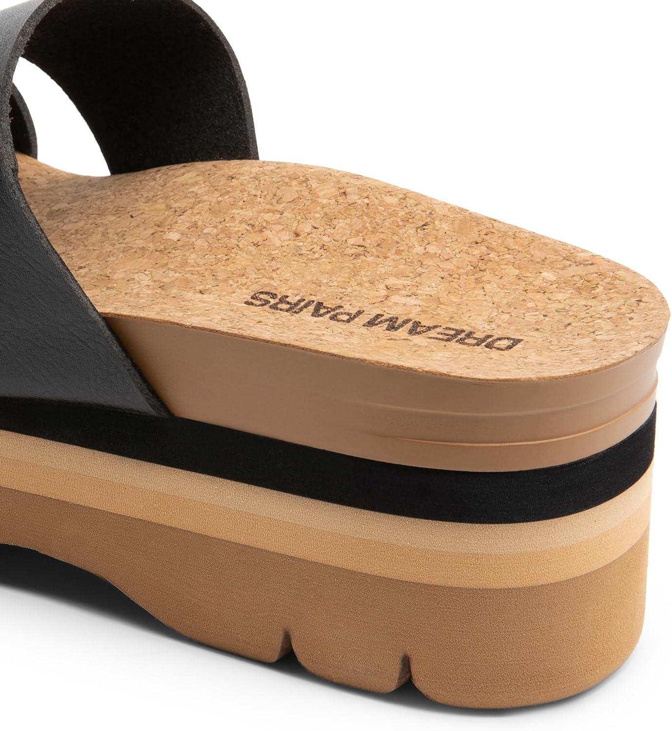 imageDREAM PAIRS Womens Platform Slides Sandals Comfortable Arch Support Footbed Two Strap Slipon Fashion Beach Wedge SandalsBlack