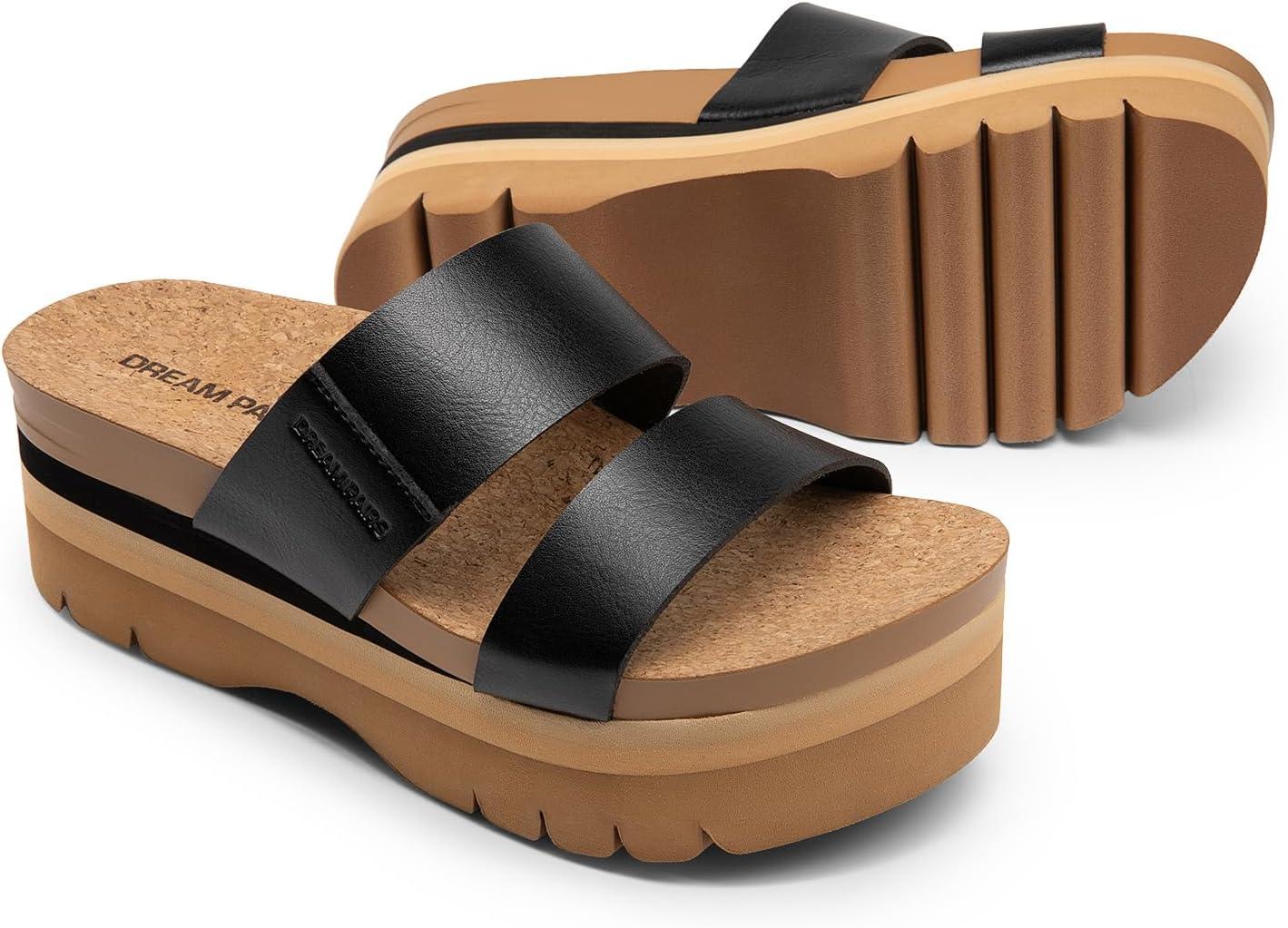 imageDREAM PAIRS Womens Platform Slides Sandals Comfortable Arch Support Footbed Two Strap Slipon Fashion Beach Wedge SandalsBlack