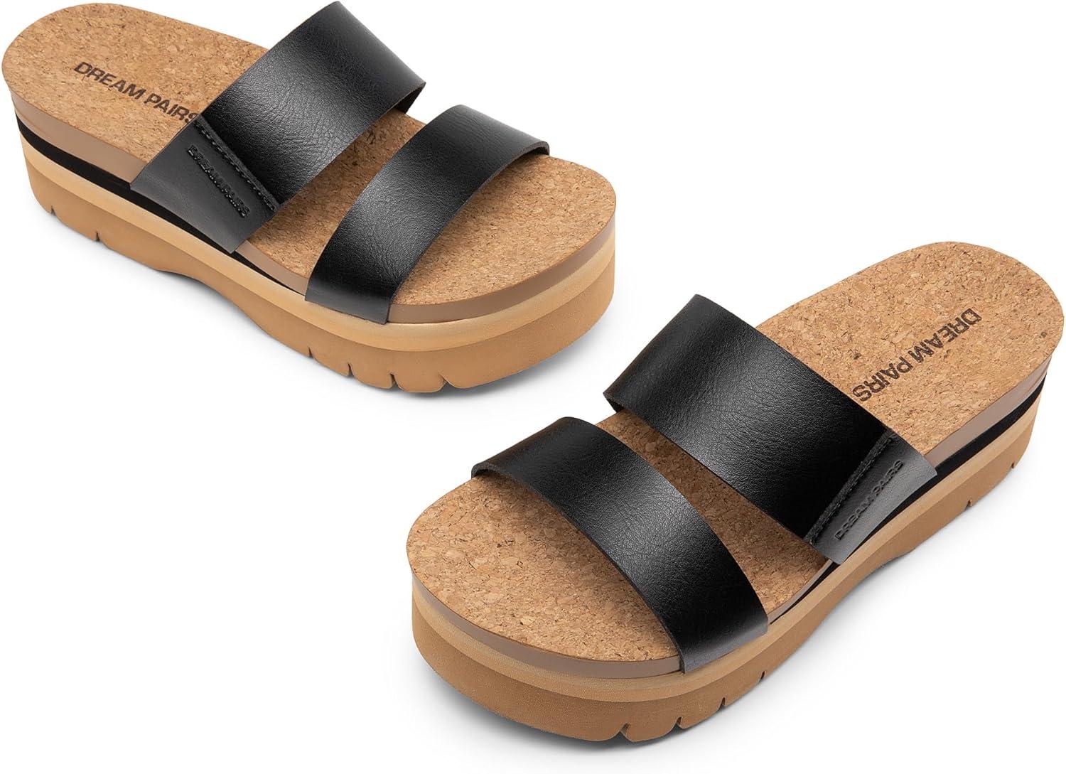 imageDREAM PAIRS Womens Platform Slides Sandals Comfortable Arch Support Footbed Two Strap Slipon Fashion Beach Wedge SandalsBlack