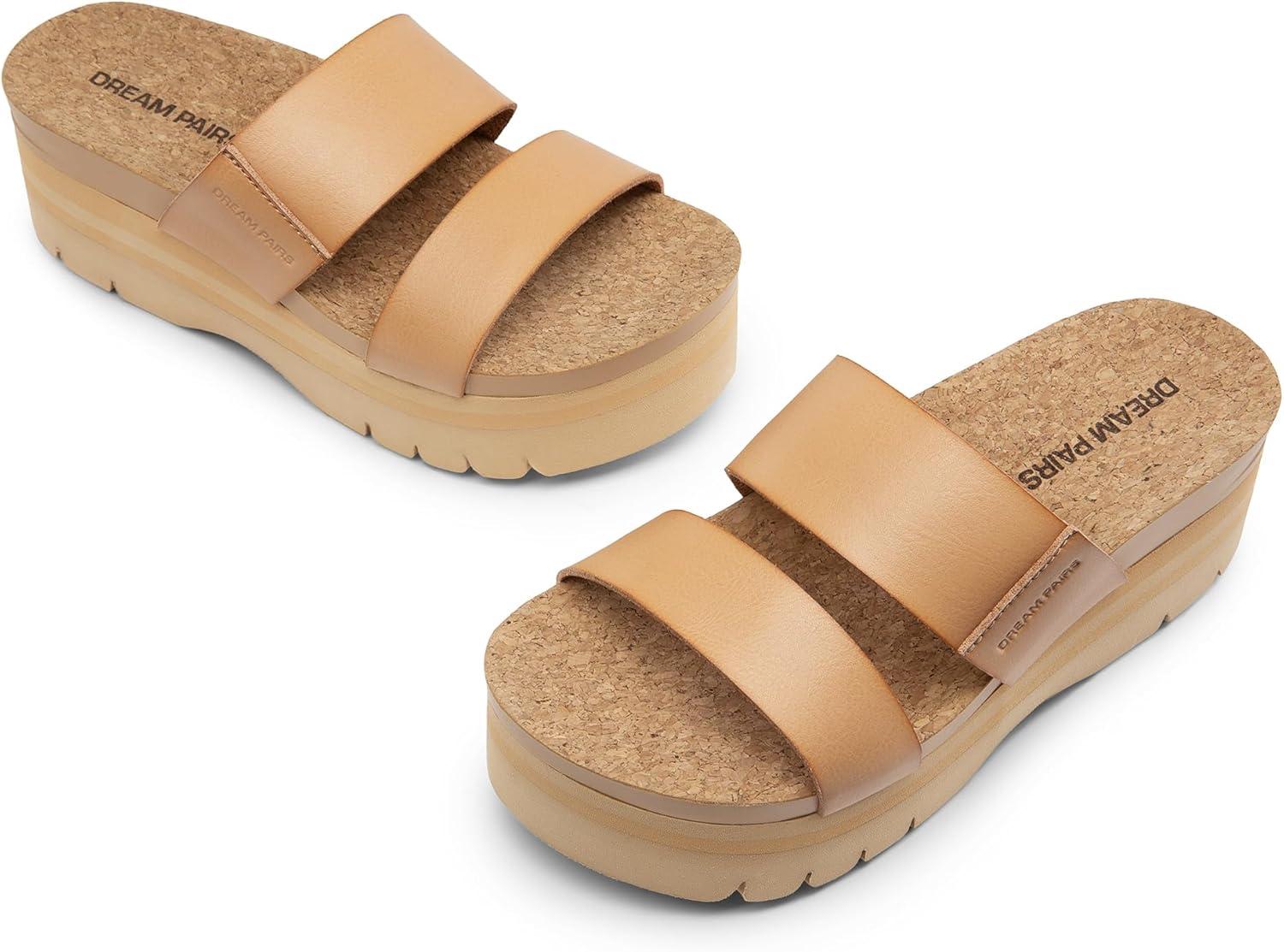 imageDREAM PAIRS Womens Platform Slides Sandals Comfortable Arch Support Footbed Two Strap Slipon Fashion Beach Wedge SandalsNude
