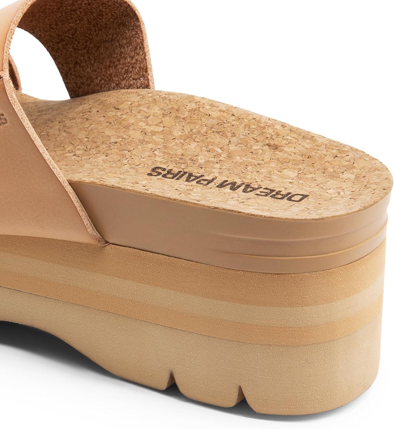 imageDREAM PAIRS Womens Platform Slides Sandals Comfortable Arch Support Footbed Two Strap Slipon Fashion Beach Wedge SandalsNude