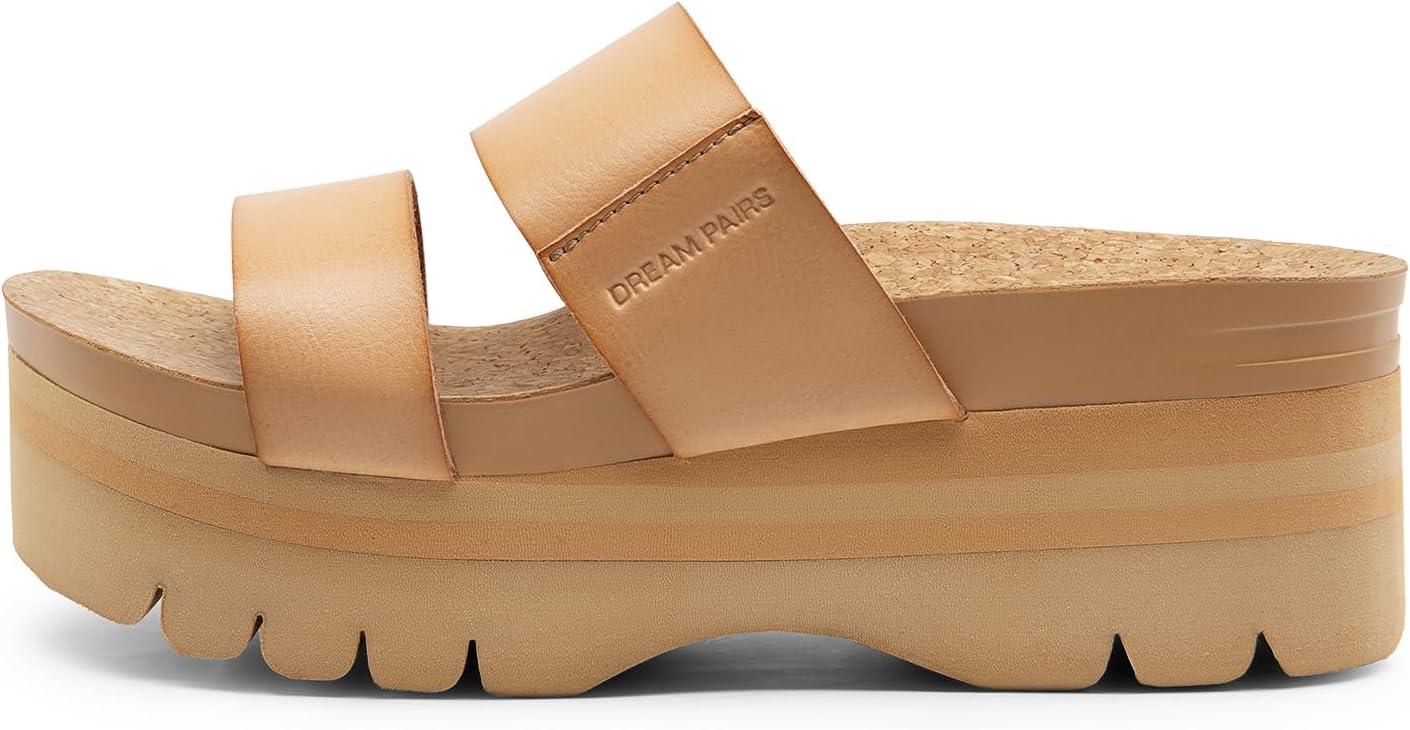 imageDREAM PAIRS Womens Platform Slides Sandals Comfortable Arch Support Footbed Two Strap Slipon Fashion Beach Wedge SandalsNude
