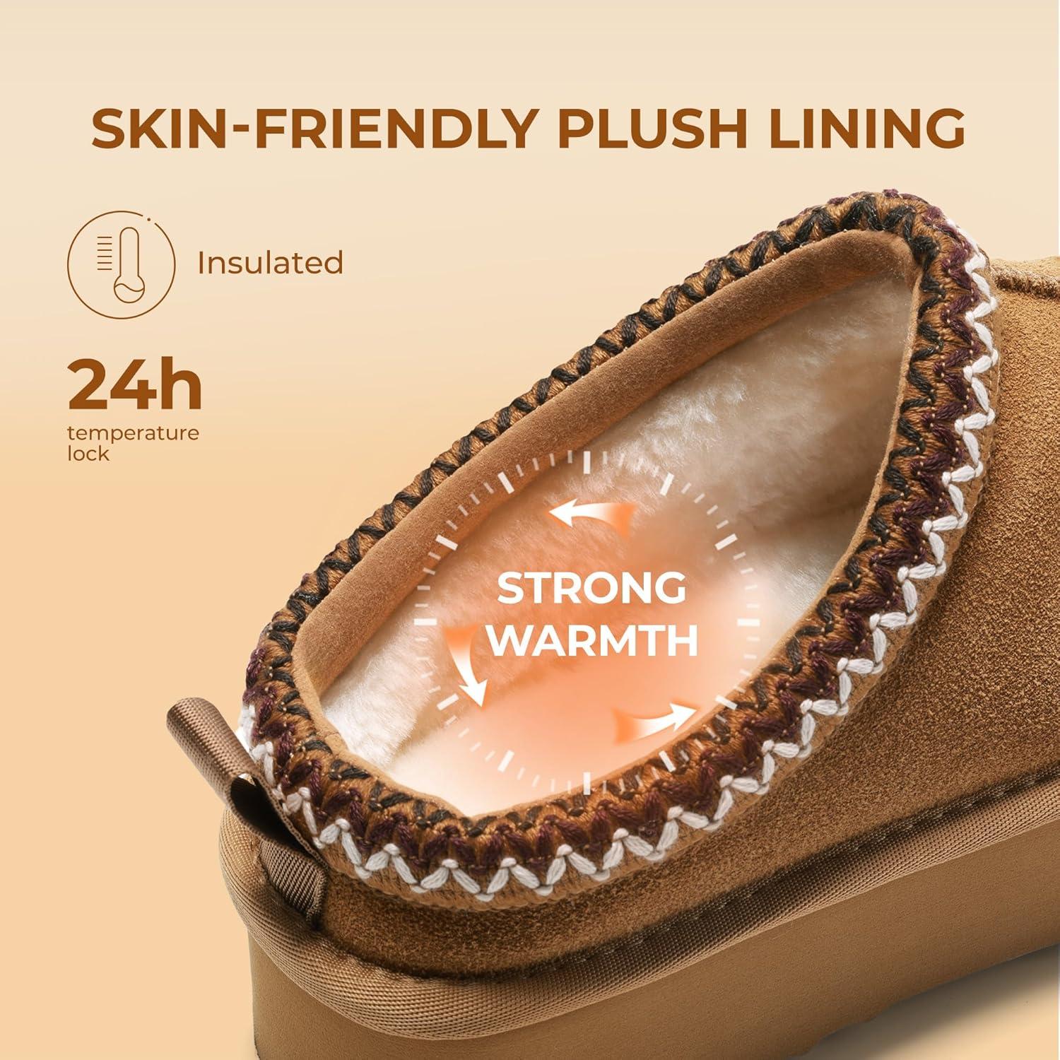 imageDREAM PAIRS Womens Platform Slippers Genuine Suede Slipon Warm FuzzyEasy Autumn Winter Fluffy Comfy Furry Shoes for Outdoor IndoorChestnut