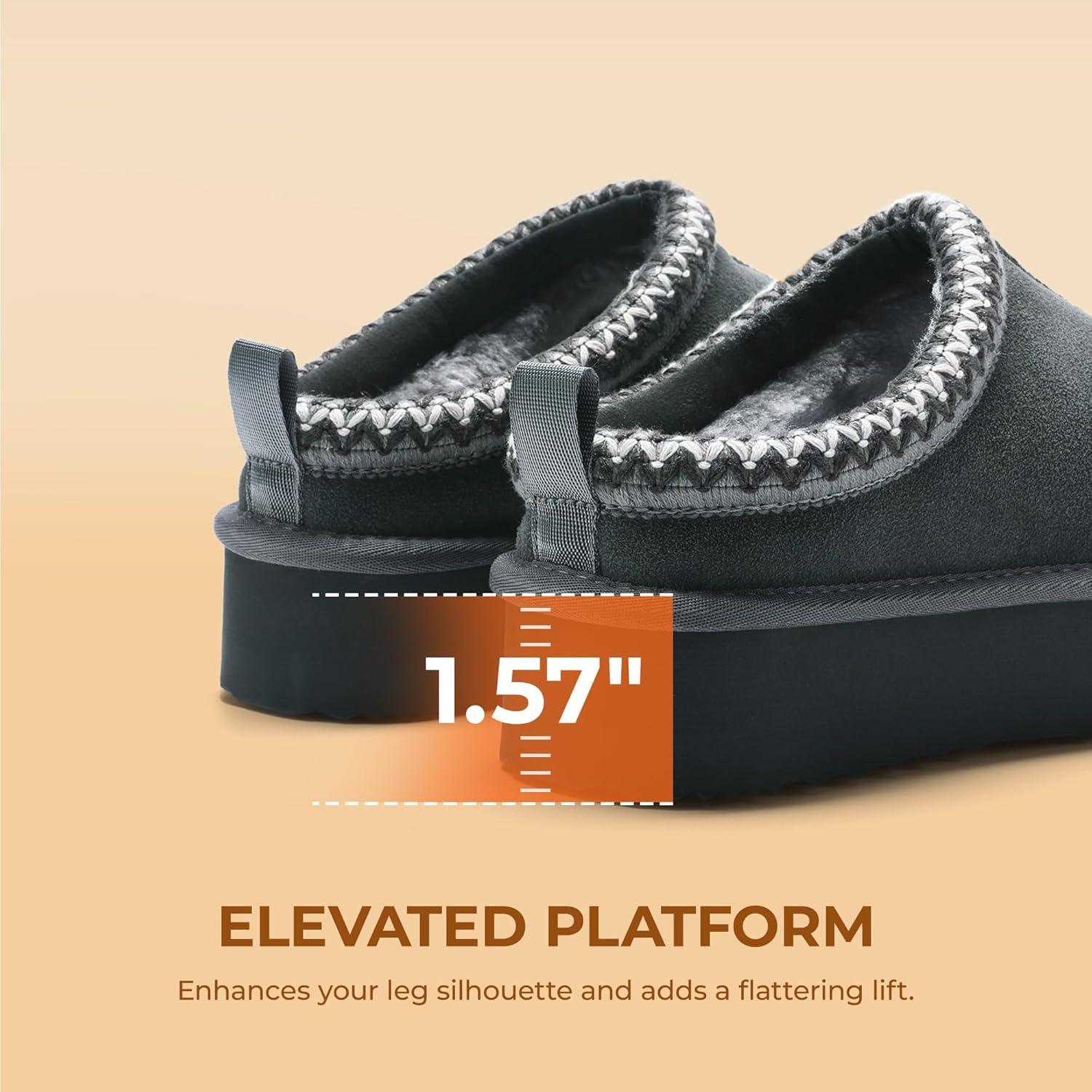 imageDREAM PAIRS Womens Platform Slippers Genuine Suede Slipon Warm FuzzyEasy Autumn Winter Fluffy Comfy Furry Shoes for Outdoor IndoorGrey