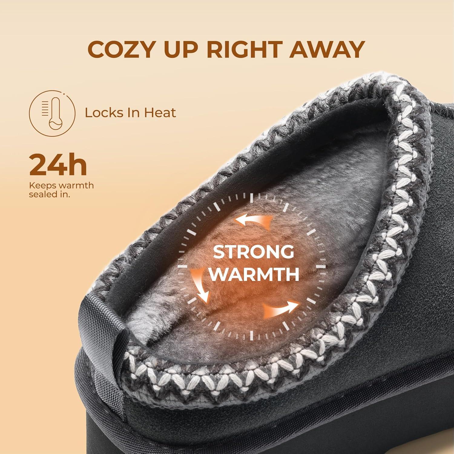 imageDREAM PAIRS Womens Platform Slippers Genuine Suede Slipon Warm FuzzyEasy Autumn Winter Fluffy Comfy Furry Shoes for Outdoor IndoorGrey