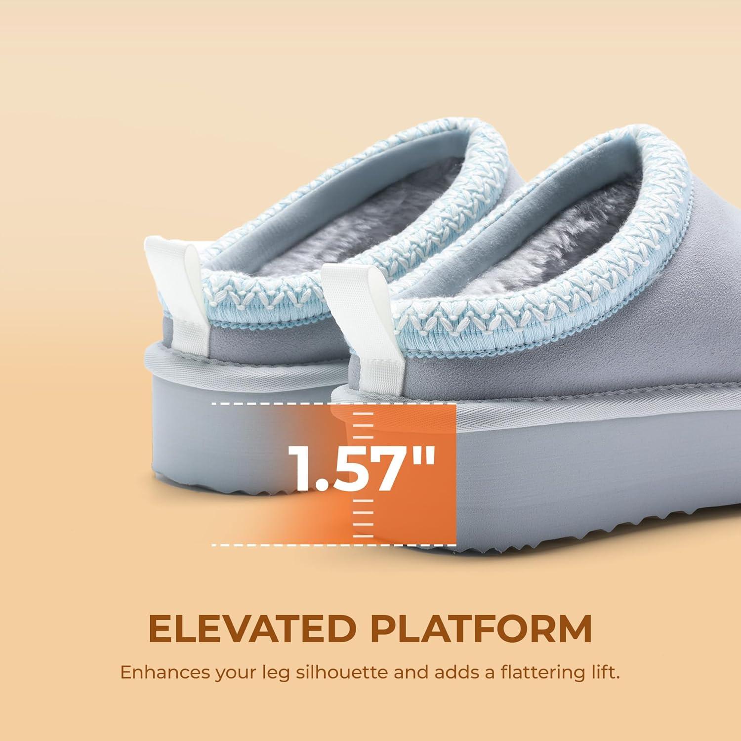 imageDREAM PAIRS Womens Platform Slippers Genuine Suede Slipon Warm FuzzyEasy Autumn Winter Fluffy Comfy Furry Shoes for Outdoor IndoorLight Blue